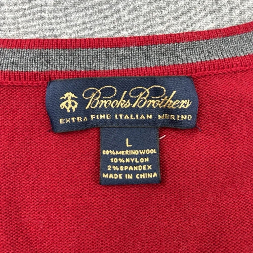 Brooks Brothers‎ Merino Wool Blend Mens Large Red VNeck Sweater Long Sleeve